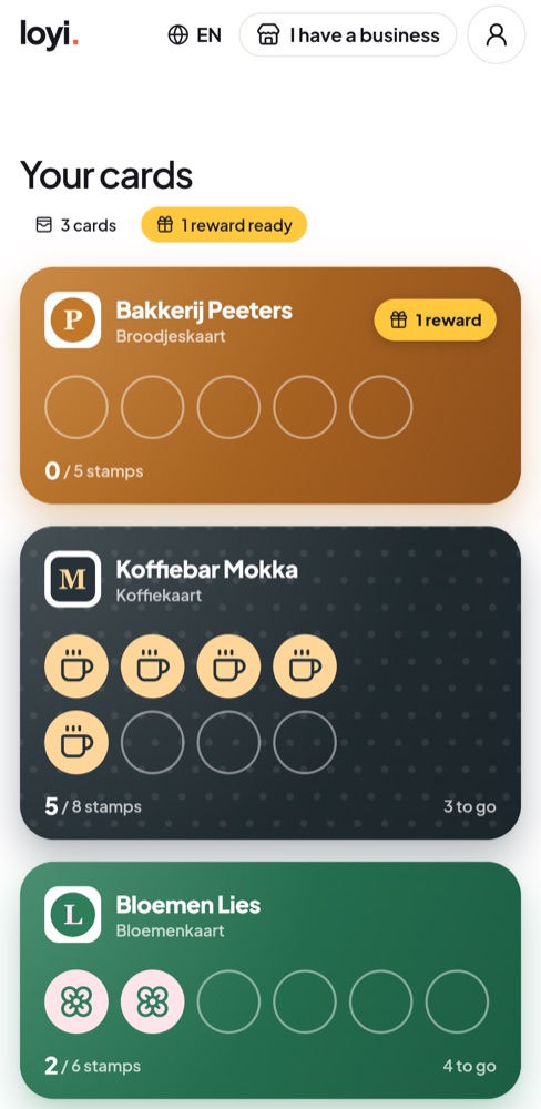 A client's loyalty cards from different shops